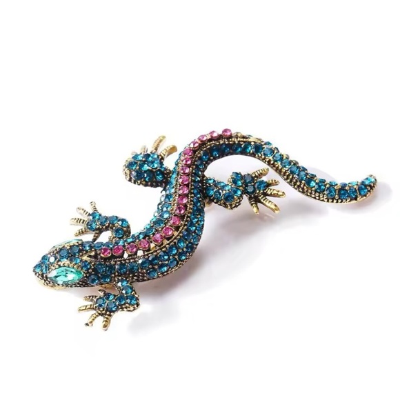 Betsey Johnson Blue Lizard Colorful Reptile Brooch - Picture 1 of 8